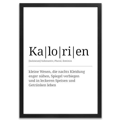 ARTFAVES® Poster Definition Kalorien | Worterklärung Duden Lexikon Wanddeko Wandbild Spruch als Geschenk | mit Rahmen Holz Schwarz | 30 x 40 cm von ARTFAVES