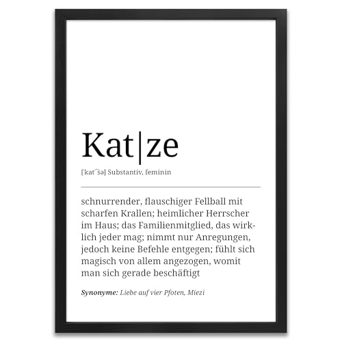 ARTFAVES® Poster Definition Katze | Worterklärung Duden Lexikon Wanddeko Wandbild Spruch als Geschenk | mit Rahmen Holz Schwarz | 21 x 30 cm von ARTFAVES