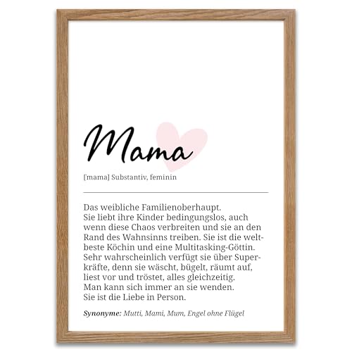 ARTFAVES® Poster Definition Mama | Worterklärung Duden Lexikon Wanddeko Wandbild Spruch als Geschenk | mit Rahmen Holz Eiche | 21 x 30 cm von ARTFAVES