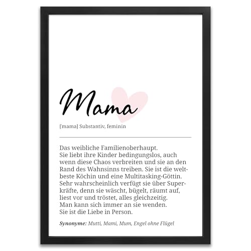 ARTFAVES® Poster Definition Mama | Worterklärung Duden Lexikon Wanddeko Wandbild Spruch als Geschenk | mit Rahmen Holz Schwarz | 21 x 30 cm von ARTFAVES