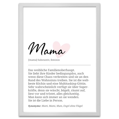ARTFAVES® Poster Definition Mama | Worterklärung Duden Lexikon Wanddeko Wandbild Spruch als Geschenk | mit Rahmen Holz Weiss | 30 x 40 cm von ARTFAVES
