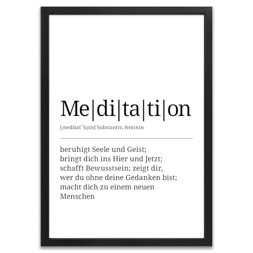 ARTFAVES® Poster Definition Meditation | Worterklärung Duden Lexikon Wanddeko Wandbild Spruch als Geschenk | mit Rahmen Holz Schwarz | 21 x 30 cm von ARTFAVES
