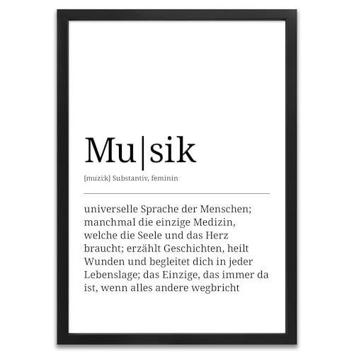 ARTFAVES® Poster Definition Musik | Worterklärung Duden Lexikon Wanddeko Wandbild Spruch als Geschenk | mit Rahmen Holz Schwarz | 21 x 30 cm von ARTFAVES