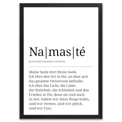 ARTFAVES® Poster Definition Namasté | Worterklärung Duden Lexikon Wanddeko Wandbild Spruch als Geschenk | mit Rahmen Holz Schwarz | 30 x 40 cm von ARTFAVES