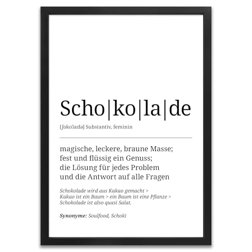 ARTFAVES® Poster Definition Schokolade | Worterklärung Duden Lexikon Wanddeko Wandbild Spruch als Geschenk | mit Rahmen Holz Schwarz | 21 x 30 cm von ARTFAVES