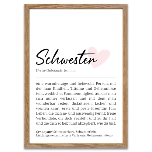 ARTFAVES® Poster Definition Schwester | Worterklärung Duden Lexikon Wanddeko Wandbild Spruch als Geschenk | mit Rahmen Holz Eiche | 21 x 30 cm von ARTFAVES