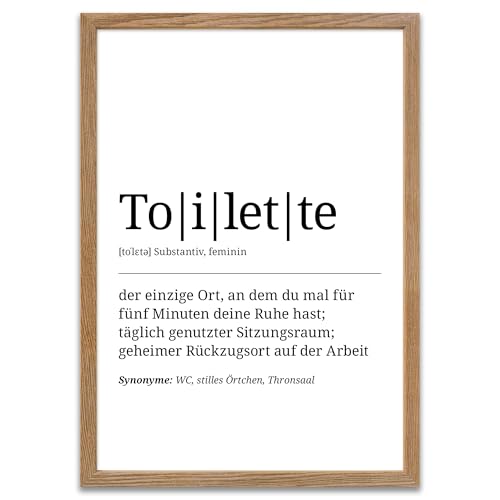 ARTFAVES® Poster Definition Toilette | Worterklärung Duden Lexikon Wanddeko Wandbild Spruch als Geschenk | mit Rahmen Holz Eiche | 21 x 30 cm von ARTFAVES