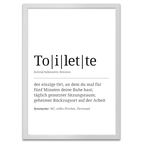 ARTFAVES® Poster Definition Toilette | Worterklärung Duden Lexikon Wanddeko Wandbild Spruch als Geschenk | mit Rahmen Holz Weiss | 21 x 30 cm von ARTFAVES