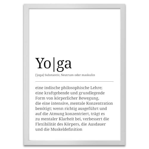 ARTFAVES® Poster Definition Yoga | Worterklärung Duden Lexikon Wanddeko Wandbild Spruch als Geschenk | mit Rahmen Holz Weiss | 30 x 40 cm von ARTFAVES