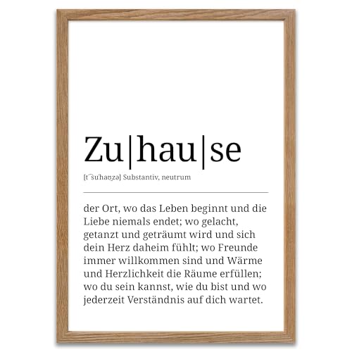 ARTFAVES® Poster Definition Zuhause | Worterklärung Duden Lexikon Wanddeko Wandbild Spruch als Geschenk | mit Rahmen Holz Eiche | 30 x 40 cm von ARTFAVES