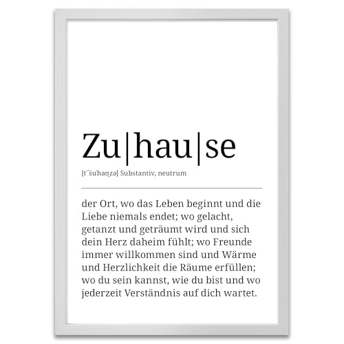ARTFAVES® Poster Definition Zuhause | Worterklärung Duden Lexikon Wanddeko Wandbild Spruch als Geschenk | mit Rahmen Holz Weiss | 21 x 30 cm von ARTFAVES
