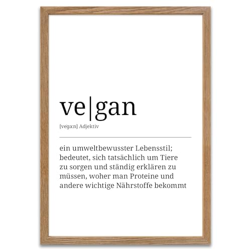 ARTFAVES® Poster Definition vegan | Worterklärung Duden Lexikon Wanddeko Wandbild Spruch als Geschenk | mit Rahmen Holz Eiche | 21 x 30 cm von ARTFAVES