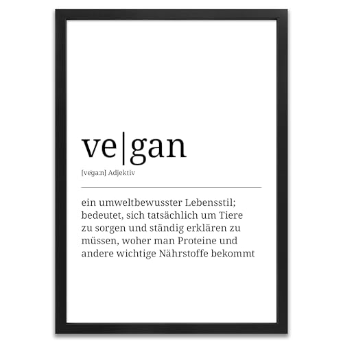ARTFAVES® Poster Definition vegan | Worterklärung Duden Lexikon Wanddeko Wandbild Spruch als Geschenk | mit Rahmen Holz Schwarz | 30 x 40 cm von ARTFAVES