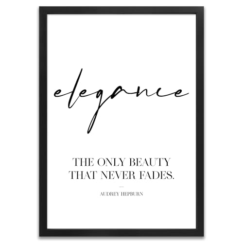 ARTFAVES® Poster - Elegance The only beauty that never fades | Wanddeko Wandbild Spruch Coco Fashion Mode | mit Rahmen Schwarz | 21 x 30 cm von ARTFAVES