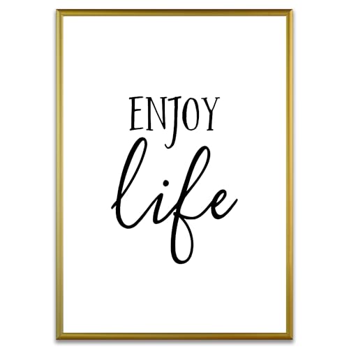 ARTFAVES® Poster - Enjoy life | Wanddeko Wandbild Spruch Dankbarkeit Glücklichsein | mit Rahmen Alu Gold | 30 x 40 cm von ARTFAVES
