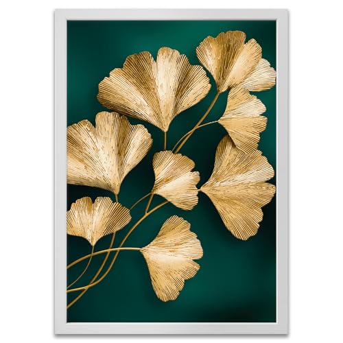 ARTFAVES® Poster - Eukalyptus Gold Grün | Wanddeko Wandbild Fotografie Abstrakt | mit Rahmen Weiss | 30 x 40 cm von ARTFAVES