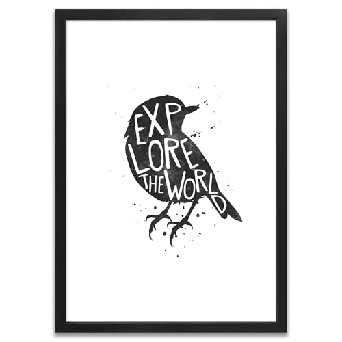 ARTFAVES® Poster - Explore the world | Wanddeko Wandbild Spruch Reisen Travel Persönlichkeitsentwicklung | mit Rahmen Schwarz | 30 x 40 cm von ARTFAVES