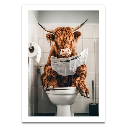 ARTFAVES® Poster - Kuh auf Toilette | Wanddeko Wandbild Badezimmer Toilette WC Bad Witzig | ohne Rahmen | 21 x 30 cm von ARTFAVES