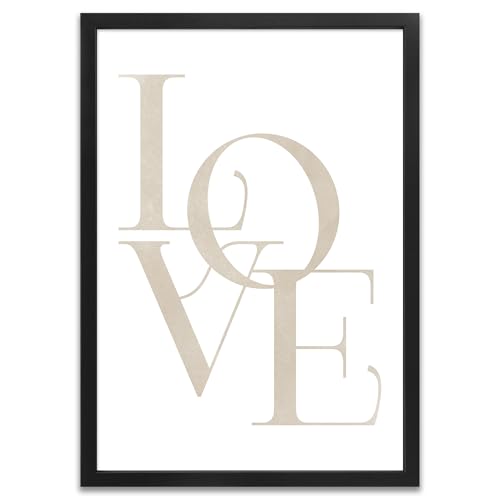 ARTFAVES® Poster - LOVE Beige | Wanddeko Wandbild Typografie Spruch Liebe | mit Rahmen Schwarz | 30 x 40 cm von ARTFAVES