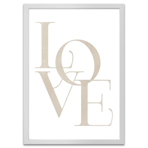 ARTFAVES® Poster - LOVE Beige | Wanddeko Wandbild Typografie Spruch Liebe | mit Rahmen Weiss | 21 x 30 cm von ARTFAVES