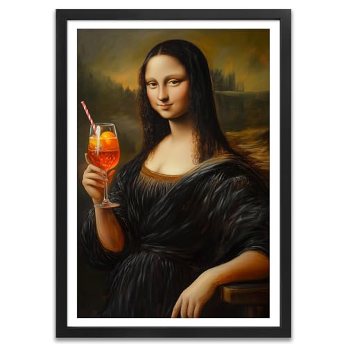 ARTFAVES® Poster - Mona Lisa Aperol | Wanddeko Wandbild Kunst Modern Witzig | mit Rahmen Eiche | 30 x 40 cm von ARTFAVES