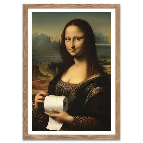 ARTFAVES® Poster - Mona Lisa Klopapier | Wanddeko Wandbild Kunst Modern Witzig | mit Rahmen Eiche | 30 x 40 cm von ARTFAVES