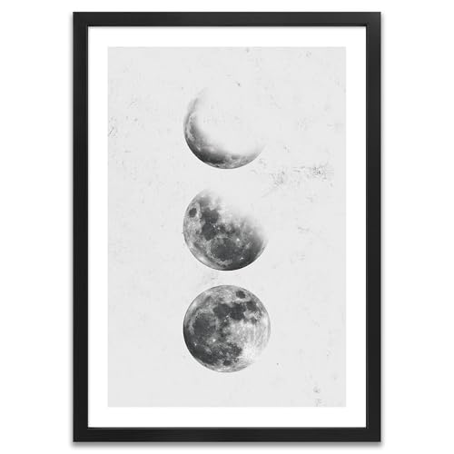 ARTFAVES® Poster - Mondphasen | Wanddeko Wandbild Mond Abstrakt Grafik | mit Rahmen Schwarz | 21 x 30 cm von ARTFAVES