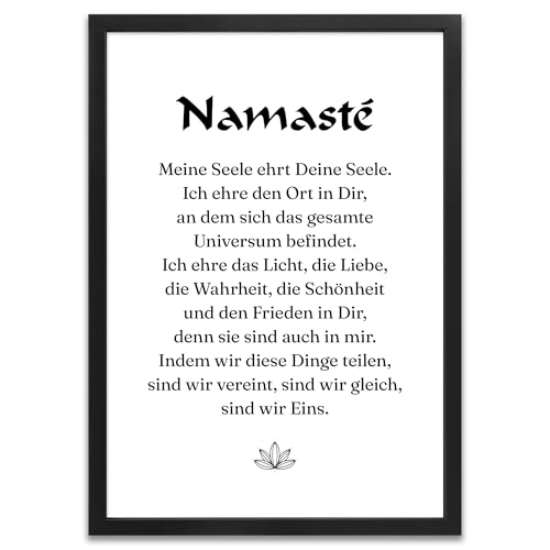 ARTFAVES® Poster - Namaste | Wanddeko Wandbild Spruch Spiritualität Yoga Achtsamkeit | mit Rahmen Schwarz | 21 x 30 cm von ARTFAVES
