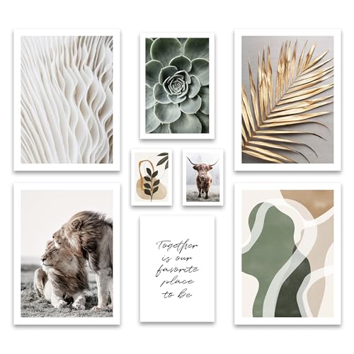 ARTFAVES® Poster Set - ABSTRACT NATURE - mehrteilige Wanddeko Wohnzimmer & Schlafzimmer - 8 moderne Wandbilder Abstrakt, grün, Löwe, beige, gold, Natur - ohne Bilderrahmen von ARTFAVES