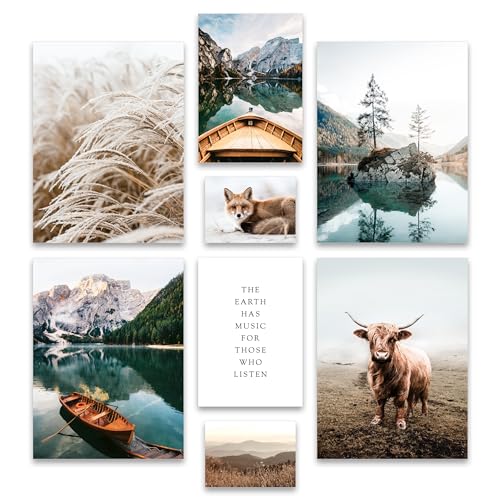 ARTFAVES® Poster Set - BEAUTIFUL EARTH | Wanddeko Wohnzimmer & Schlafzimmer | 8 moderne Wandbilder | Bilder natur, Berge, See, Landschaft, Dolomiten, Boot, boho, Pampasgras | ohne Bilderrahmen von ARTFAVES