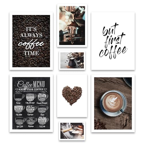 ARTFAVES® Poster Set - COFFEE LOVE | Wanddeko Wohnzimmer & Küche & Esszimmer | 8 moderne Wandbilder | Bilder Kaffee Deko, Espresso, Coffee time | ohne Bilderrahmen von ARTFAVES