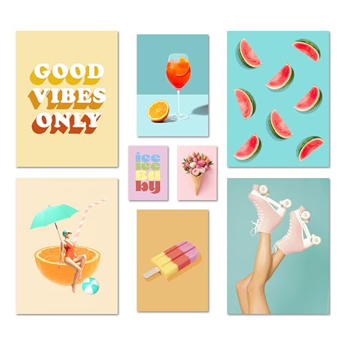 ARTFAVES® Poster Set - Dopamine Summer - mehrteilige Wanddeko Wohnzimmer & Schlafzimmer - 8 moderne Wandbilder dopamin decor, sommer, bunt, eis, aperol spritz - ohne Bilderrahmen von ARTFAVES