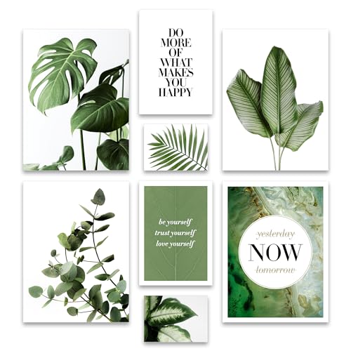 ARTFAVES® Poster Set - ELEGANTE BOTANIK - mehrteilige Wanddeko Wohnzimmer & Schlafzimmer, Badezimmer - 8 moderne Wandbilder Eukalyptus, Monstera, Pflanzen, grün, natur - ohne Bilderrahmen von ARTFAVES