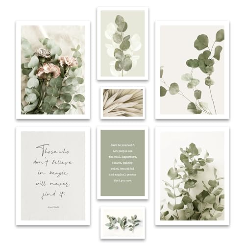 ARTFAVES® Poster Set - EUCALYPTUS - mehrteilige Wanddeko Wohnzimmer & Schlafzimmer - 8 moderne Wandbilder Eukalyptus, Pflanzen, grün, natur, Boho - ohne Bilderrahmen von ARTFAVES