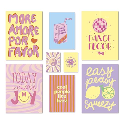 ARTFAVES® Poster Set - Fancy Dopamine Art - mehrteilige Wanddeko Wohnzimmer & Schlafzimmer - 8 moderne Wandbilder dopamin decor, sommer, frühling, bunt, abstrakt, kunst, modern - ohne Bilderrahmen von ARTFAVES