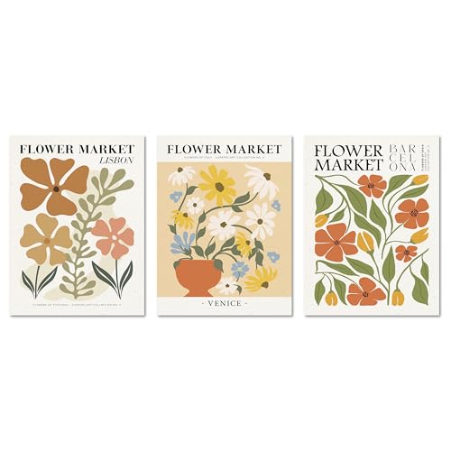 ARTFAVES® Poster Set - Flower Market Trio 2 - mehrteilige Wanddeko Wohnzimmer, Schlafzimmer, Büro, Flur - 3 moderne Wandbilder Blumen, pastell, Blumenmarkt Plakate, abstrakt - ohne Bilderrahmen von ARTFAVES