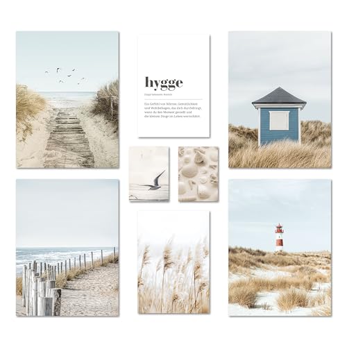 ARTFAVES® Poster Set - NORDIC DREAMS - mehrteilige Wanddeko Wohnzimmer & Schlafzimmer - 8 moderne Wandbilder Hygge, Nordsee, Meer, Strand, Dünen - ohne Bilderrahmen von ARTFAVES