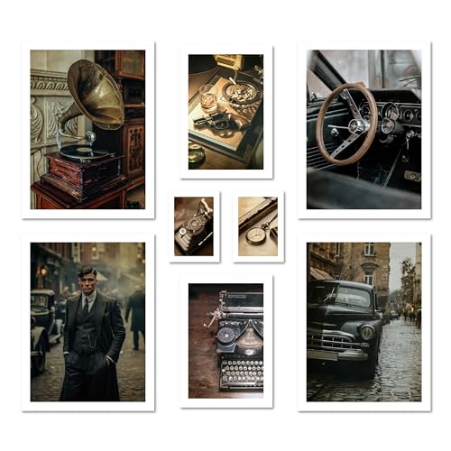 ARTFAVES® Poster Set - Vintage London - mehrteilige Wanddeko Wohnzimmer & Schlafzimmer - 8 moderne Wandbilder Peaky Blinders Vintage Deko Poster Wandbild Collage London - ohne Bilderrahmen von ARTFAVES