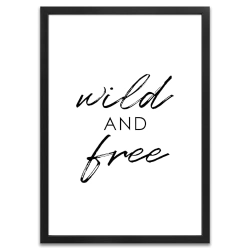 ARTFAVES® Poster - Wild and free | Wanddeko Wandbild Spruch Reisen Travel Persönlichkeitsentwicklung | mit Rahmen Schwarz | 30 x 40 cm von ARTFAVES