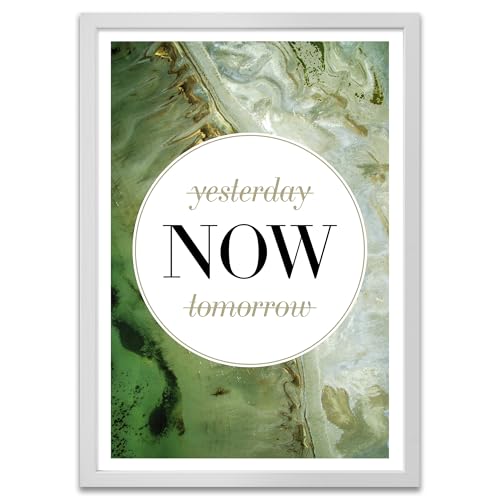 ARTFAVES® Poster - yesterday now tomorrow | Wanddeko Wandbild Typografie Spruch Abstrakt | mit Rahmen Weiss | 30 x 40 cm von ARTFAVES