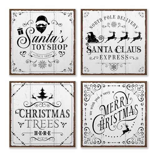 ARTFAVES® Schilder Set - Vintage Weihnachten Schwarz | Weihnachtsdeko Shabby Chic Vintage Holzbilder Collage Wandbilder | Größe: 19 x 19 cm von ARTFAVES