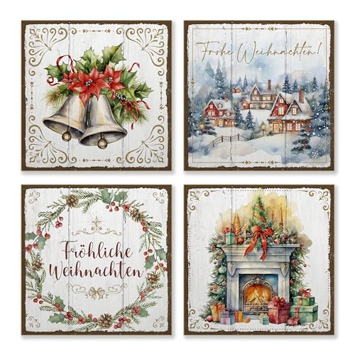 ARTFAVES® Schilder Set - Weihnachten Aquarell | Weihnachtsdeko Shabby Chic Vintage Holzbilder Collage Wandbilder | Größe: 19 x 19 cm von ARTFAVES