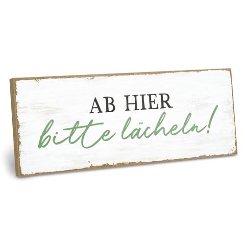 ARTFAVES® Deko Schild mit Spruch - Ab hier bitte lächeln - Dopamine Decor Bild Trend - Glücklichsein von ARTFAVES