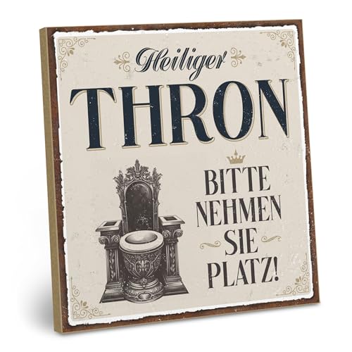 ARTFAVES® Wandbild Holzschild mit Spruch - Heiliger Thron - Türschild Retro Vintage Deko Bild Geschenk - Bad, Badezimmer, WC, Toilette von ARTFAVES