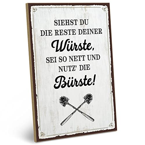 ARTFAVES® Wandbild Holzschild mit Spruch - Siehst du die Reste deine Würste - Nutz die Bürste - Türschild Retro Vintage Deko Bild Geschenk - Bad, Badezimmer, WC, Toilette von ARTFAVES