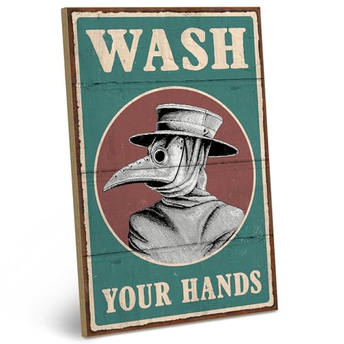ARTFAVES® Wandbild Holzschild mit Spruch - Wash your hands - Türschild Retro Vintage Deko Bild Geschenk - Bad, Badezimmer, WC, Toilette von ARTFAVES