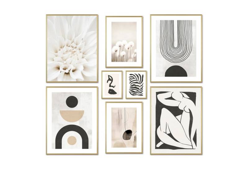 ARTFAVES Bilder-Collage Poster Set - ABSTRACT BLACK ART - Deko Wandbilder abstrakt, beige, sch, (Wandbilder modern, 8 St) von ARTFAVES