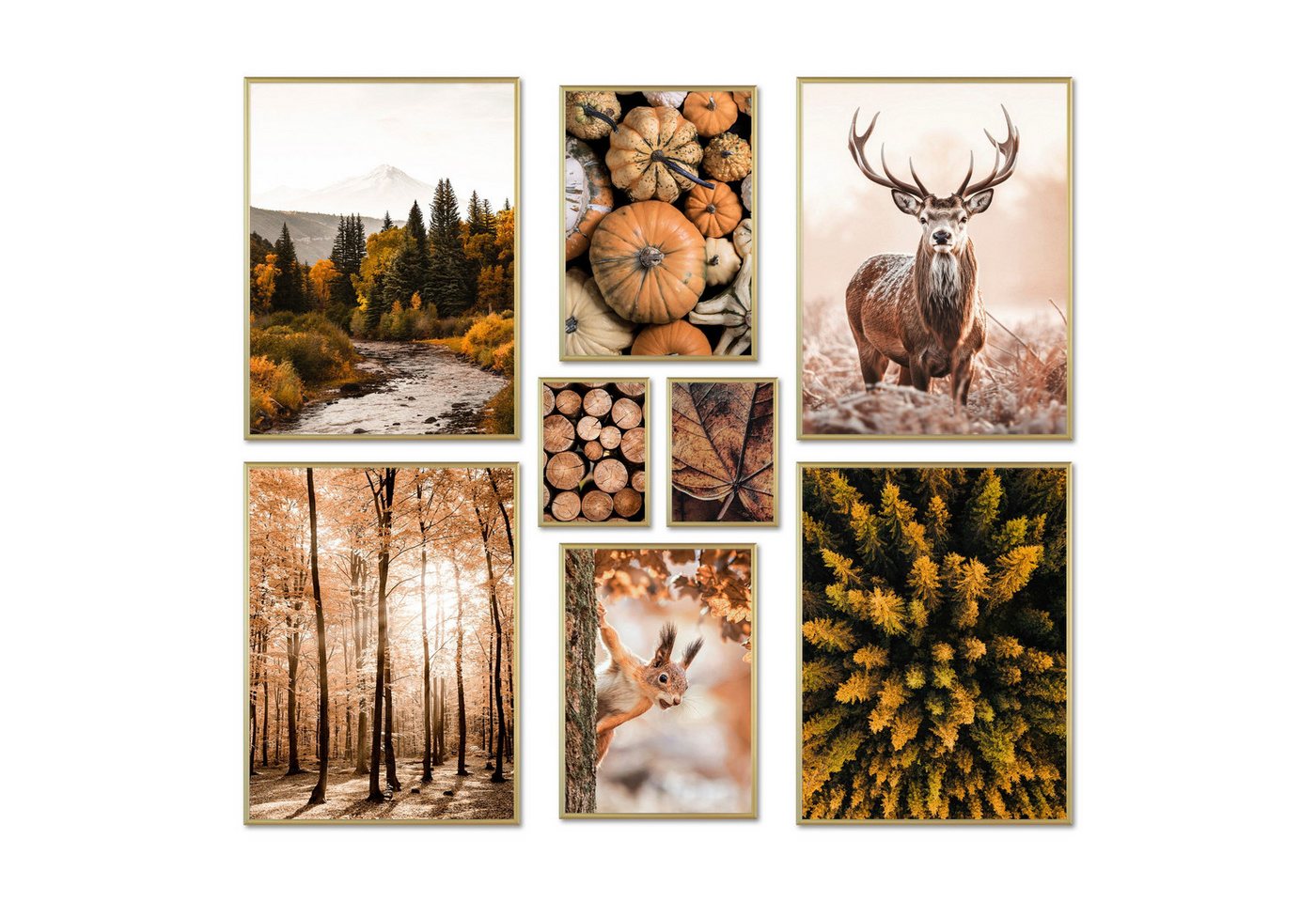 ARTFAVES Bilder-Collage Poster Set - AUTUMN FOREST - Deko Wandbilder braun, grün, herbst, land, (Wandbilder modern, 8 St) von ARTFAVES