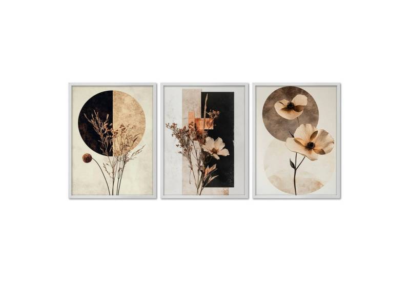ARTFAVES Bilder-Collage Poster Set - Abstract Flower Art 1 - 3 Deko Wandbilder Trockenblumen, (Wandbilder modern, 3 St) von ARTFAVES