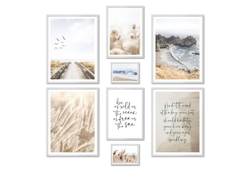 ARTFAVES Bilder-Collage Poster Set - BEIGE SEA PAMPAS I Natur Meer Beige Blau I Deko, (Wandbilder modern, 8 St), verschiedene Größen im Set von ARTFAVES
